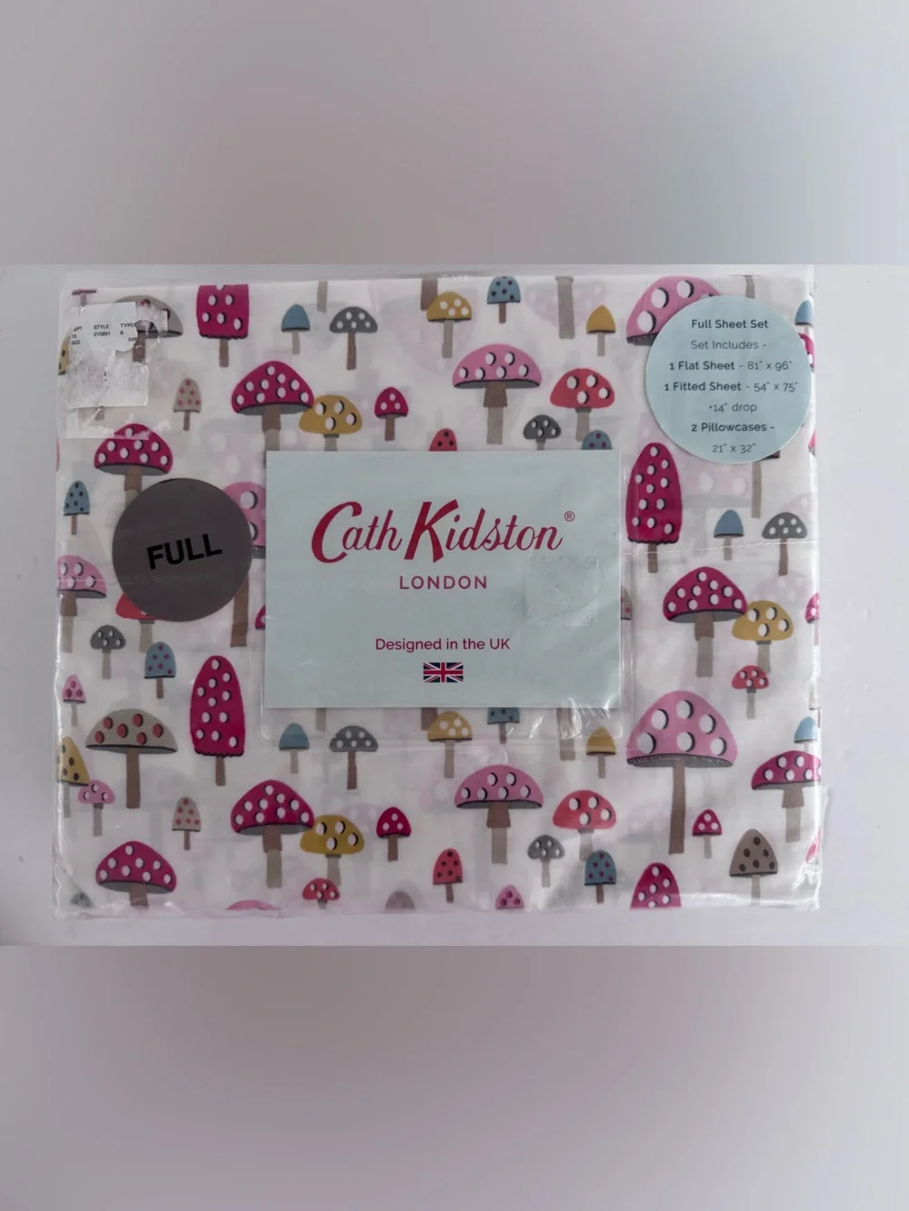 Cath Kidston Mushroom Print Sheet Set Full Size New